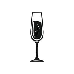 Elegant Champagne Flute Outline. Minimalist graphic of a sparkling wine glass with effervescent bubbles, symbolizing festivity, luxury, and joyful occasions. Perfect for celebrations.