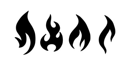 Black Fire Flames icon Collection On White Background hand drawn symbols. Vector illustration