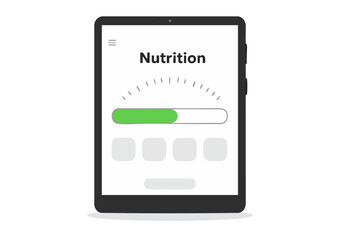 A tablet displays a nutrition app with a progress bar. Clean, modern design. Ideal for health, wellness, and technology concepts. Bright, pastel background.