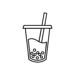 Boba Tea Cup Outline Icon. Minimalist graphic featuring a delightful Asian dessert beverage. This clean, modern illustration encapsulates the essence of a sweet, refreshing treat, ideal for digital.