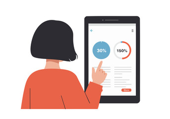 A woman uses a tablet to track nutrition, displaying a calorie intake graph. Modern, clean design with a focus on health and wellness. Soft color palette.
