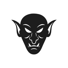 Dark Monster Head Icon. Vector illustration of a menacing creature face with sharp features and pointed ears, embodying malevolence.