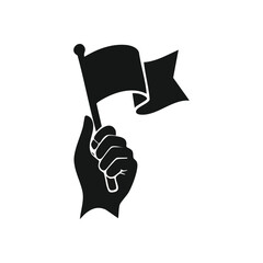 Universal Banner Waving Icon. This stark graphic depicts a hand grasping a plain standard, embodying leadership and determination. It symbolizes national pride, freedom, and the spirit of a united.