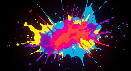 Vibrant Paint Splatter Explosion on Black Background