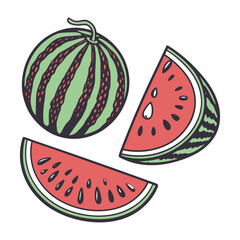 Vibrant sticker style fruit icons with bold outlines and strong shadows