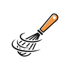 Dynamic Kitchen Whisk Icon. This energetic culinary stirrer graphic illustrates food preparation and baking. Its vibrant portrayal suggests rapid mixing and delicious results.