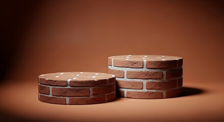 Elegant Brick Podium Display Two Round Platforms for Product Presentation in a Warm Brown Studio Setting Perfect for showcasing products and attracting attention