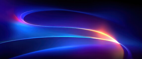 Glowing abstract curves with vibrant blue and orange light background