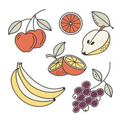 Retro fruit icon set with mid century modern colors and clean outlines