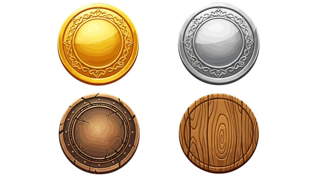 Illustration of four different style coin design.