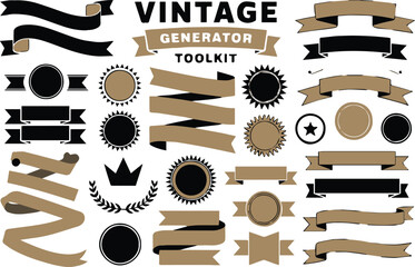 vintage vector design toolkit with ribbons badges banners ornamental elements for retro graphic projects