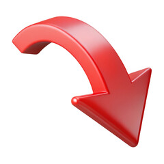 3d red downward arrow isolated on transparent background