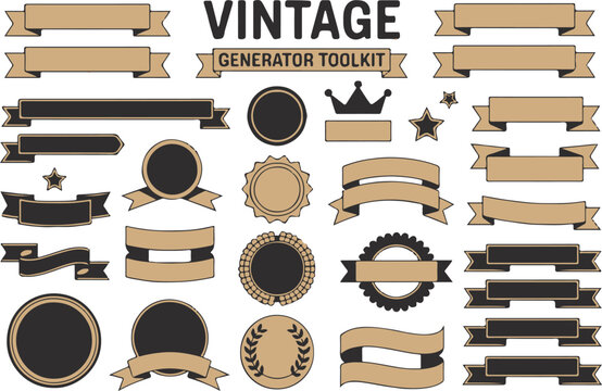 retro graphic elements set featuring ribbons badges banners template pack in ai eps jpeg png formats