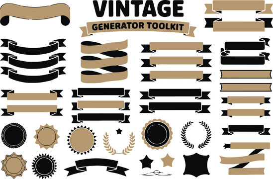 customizable vector badges banners and ribbons toolkit for classic retro graphic design projects - Powered by Adobe