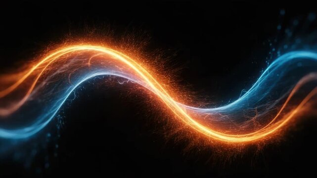 Abstract energy waves background animation loop orange and blue glowing particles