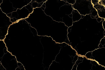 Black marble texture with golden veins abstract background pattern featuring cracked lines and luxurious gold color details