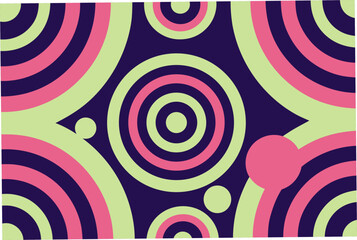 Abstract concentric circles pattern with pink green and purple background geometric