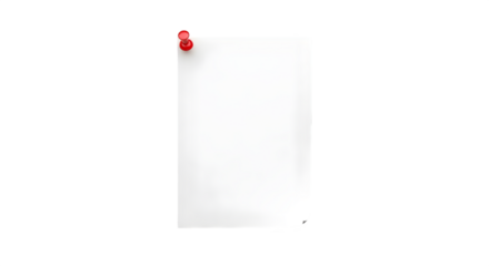 3D Render of a Blank Paper Sheet with Red Push Pin on transparent background