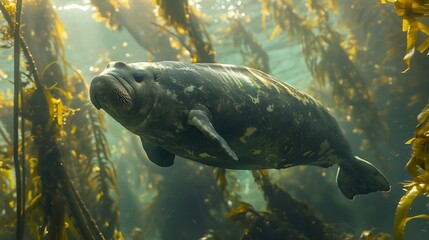 The sea cow, including manatees and dugongs, is a gentle, slow-moving marine mammal that lives in warm coastal waters. Herbivorous by nature, it grazes on seagrass in shallow areas. Known for its calm