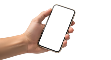 Hand Holding a Modern Smartphone with a Blank Screen, for Easy Placement on transparent background