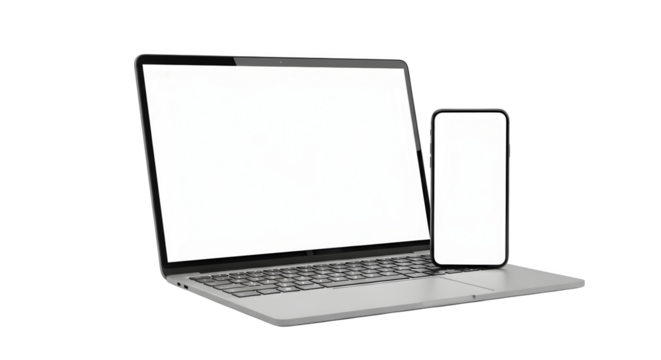 3D Render of a Modern Laptop and Smartphone, for Technology Presentation on transparent background