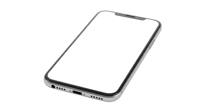 Detailed Shot of a Modern Smartphone with Blank Screen, for Easy Placement on transparent background