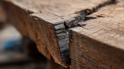 Steel wedge splitting hardwood log with dramatic crack