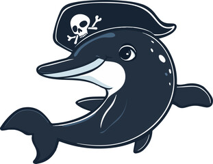 cartoon dolphin wearing pirate hat illustration