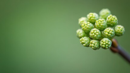 Close-up View of Green Buds on a Branch Against Soft Green Background