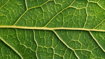 Close-Up View of Green Leaf with Intricate Vein Patterns and Texture