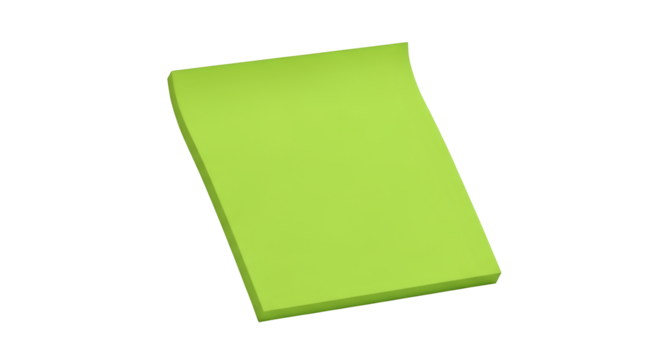 3D Render of a Vibrant Green Sticky Note Pad, for Office Reminders on transparent background