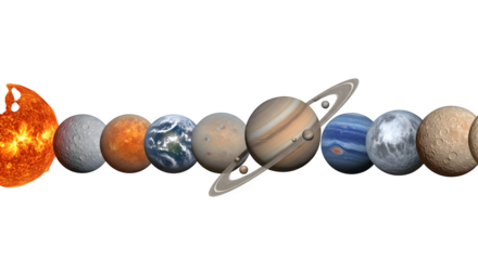 3D Render of a Colorful Solar System Planets, Including Sun, Earth on transparent background