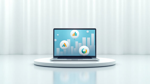 Laptop Displaying Financial Data - Powered by Adobe