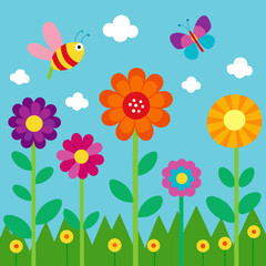 spring flowers and butterflies