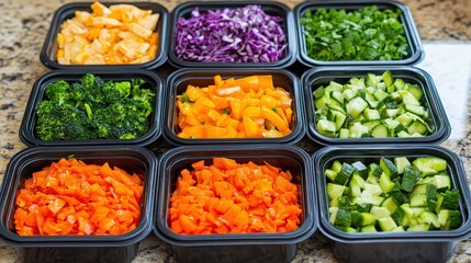 Colorful Chopped Vegetables in Containers for Meal Preparation