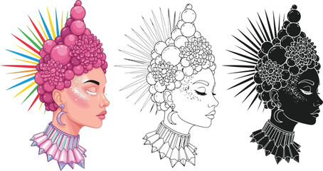 Woman with floral headdress vector illustration art design for print and design