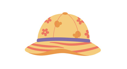 Colorful floral sun hat with striped brim and playful design  