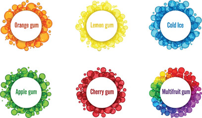 Colorful fruit gum flavors collection vector illustration isolated on white background
