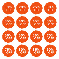 Orange Discount Percentage Badges – Octagonal Sale Stickers with Various Off Percentages for Promotions