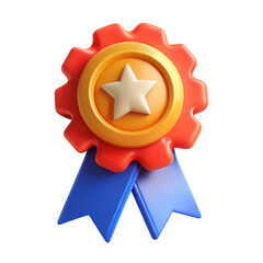 3d award ribbon with star emblem isolated on transparent background