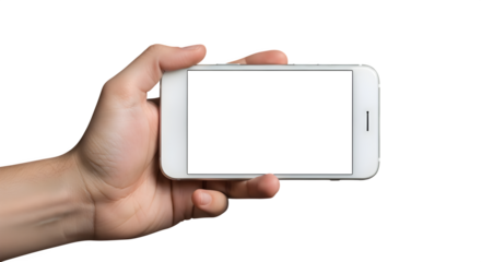 Hand Holding a Modern Smartphone with Blank Screen, for App or Website Design on transparent background