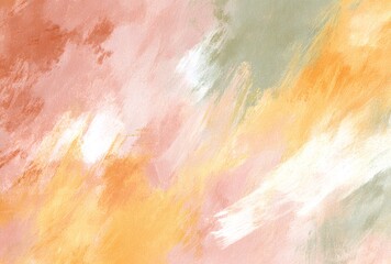 Soft Pastel Abstract Painting with Peach, Yellow, and Light Green Brush Strokes