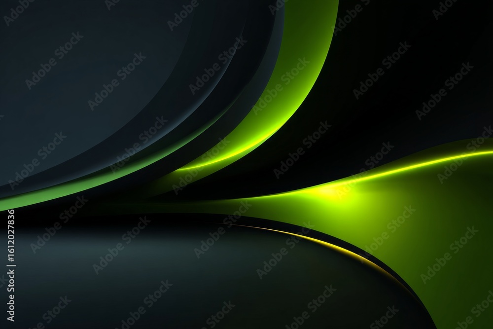 Poster abstract background with smooth green and black waves flowing and overlapping