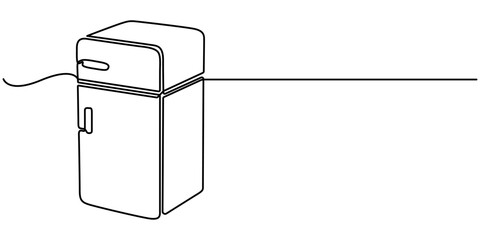 Refrigerator continuous one line drawing vector illustration, Continuous one line drawing of kitchen refrigerator. kitchen refrigerator in single line draw vector illustration. Editable vector. 