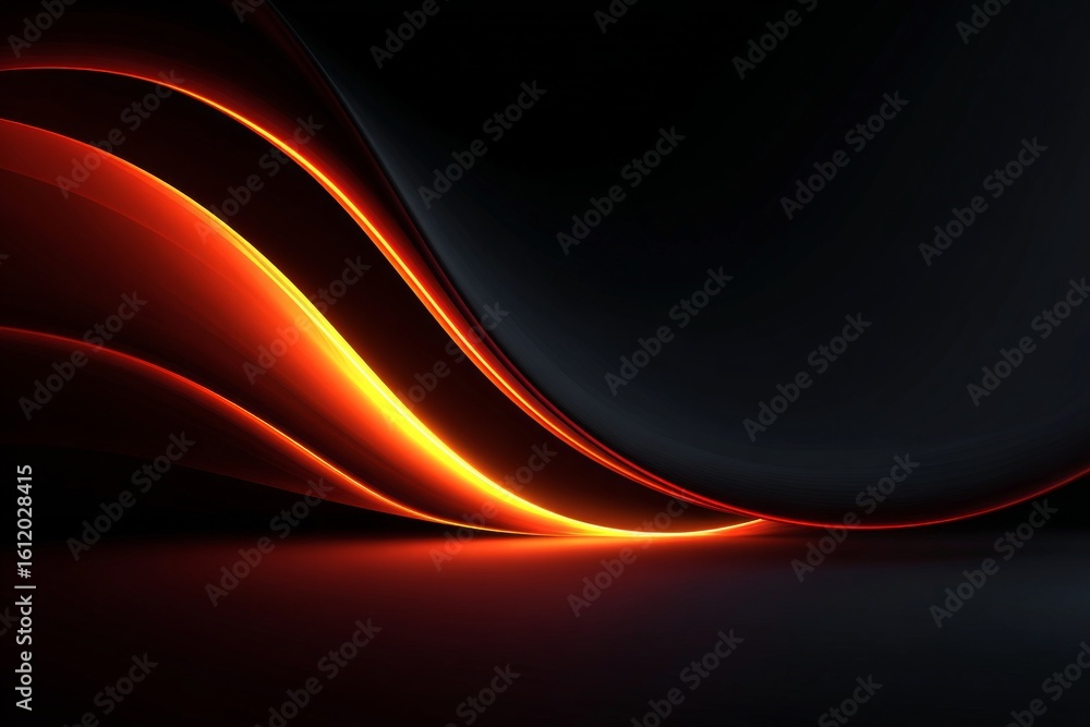 Poster smooth elegant orange and yellow light trails flowing on a dark background creating a futuristic and