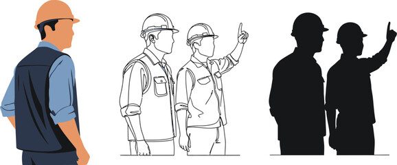 Illustration of construction workers engineers wearing hard hats safety concept vector design editable