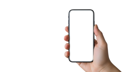 View of a Modern Smartphone Held in Hand, Ready for App Integration on transparent background