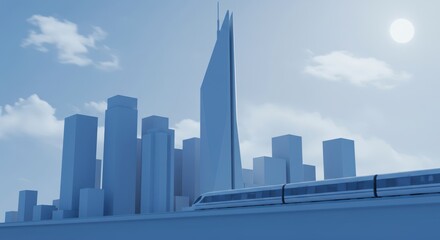 Obraz premium City skyline with skyscrapers and train on a sunny day