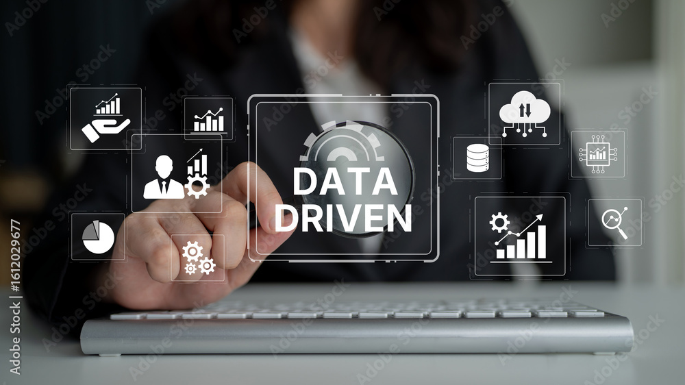 Poster data-driven decision-making empowers business through analytics, datum collection, and ai systems. d