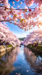 Cherry blossoms over a canal